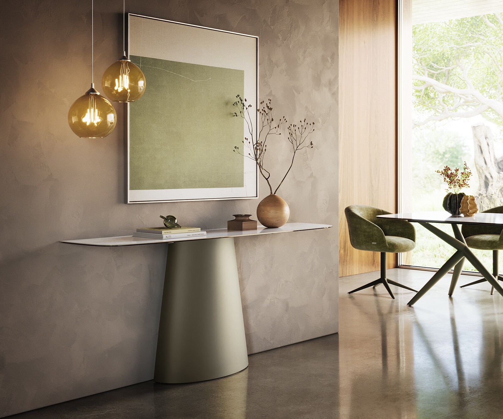 Console Edge forme bateau 180x40 cm Céramique Onyx Pearl Conos Métal Effektfinish Titan 7