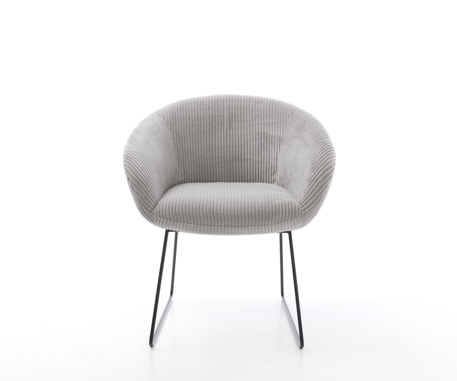 Chaise-de-salle-à-manger Vinka-Flex avec accoudoirs côtelé gris argenté pied trapèze noir ressorts ensachés 2