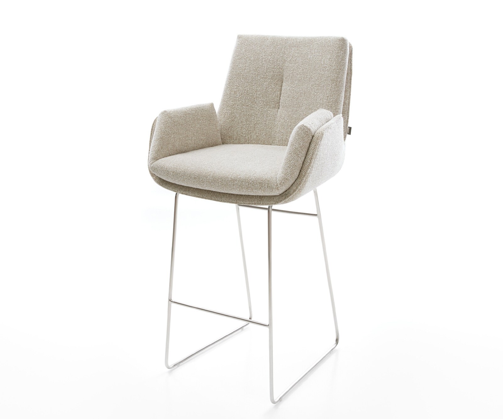 Chaise-de-bar Clea-Flex Tissu tissé doux Beige Pied trapèze acier inoxydable Argent