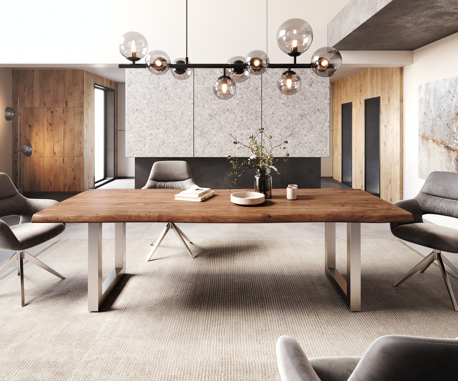 Table-à-manger Edge 260x100 XL acacia marron acier inoxydable large Live-Edge 1