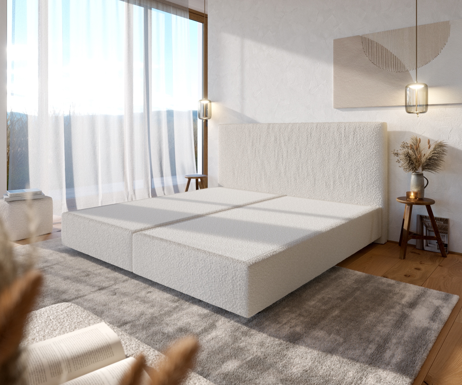 Cadre-à-sommier-tapissier Dream-Well Bouclé Crème-Blanc 200x200 cm 1