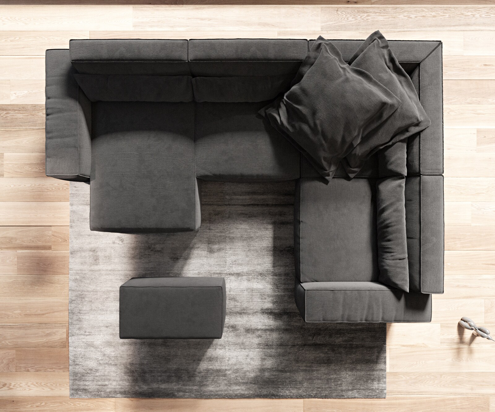 Canapé panoramique Sirpio 300x210 cm Microfibre Noir Recamiere variable avec Tabouret 6