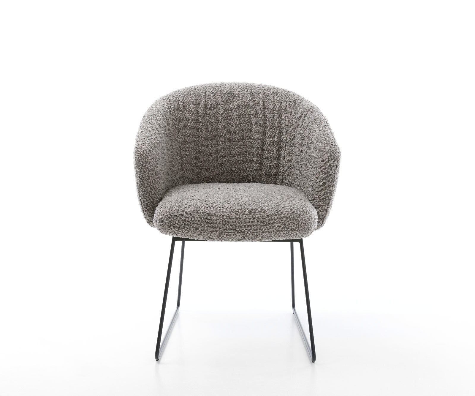 Chaise-de-salle-à-manger Caja-Flex avec accoudoirs bouclé gris argenté pied trapèze noir ressorts ensachés 1
