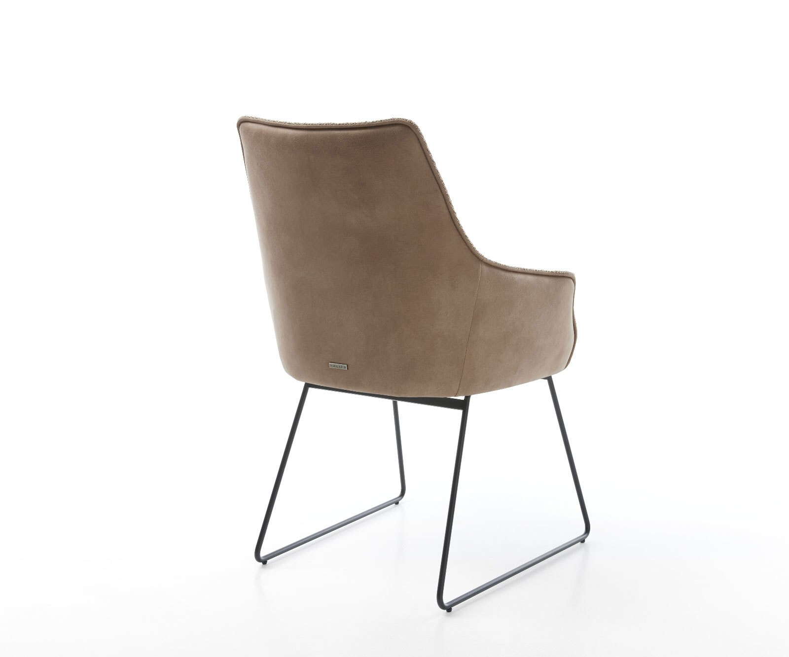 Chaise-de-salle-à-manger Alja-Flex avec accoudoirs tissu mixte couleur boue pied trapèze noir ressorts ensachés 4