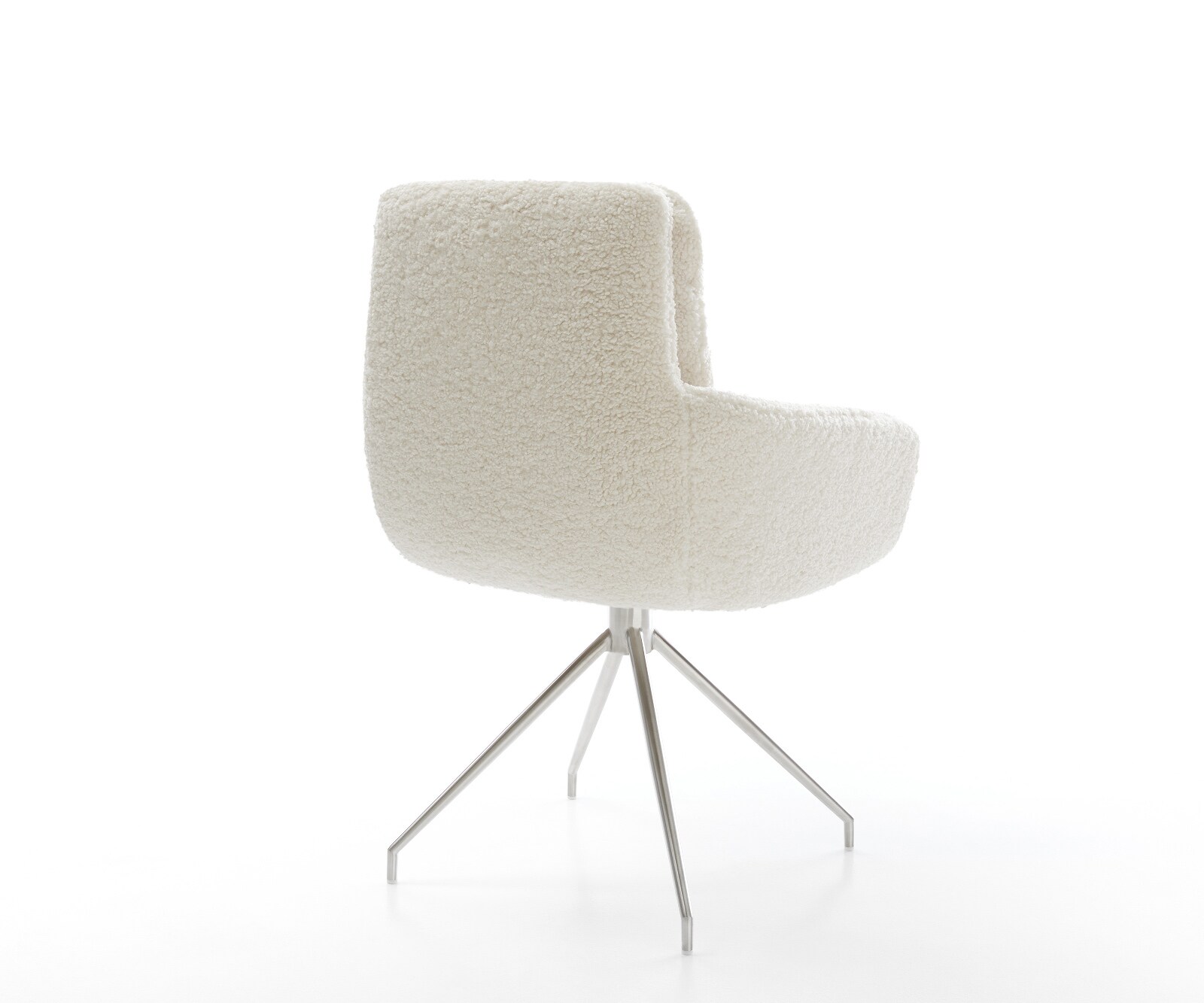 Chaise-de-salle-à-manger Abelia-Flex avec accoudoirs tissu teddy beige pied croisé conique acier inoxydable 5