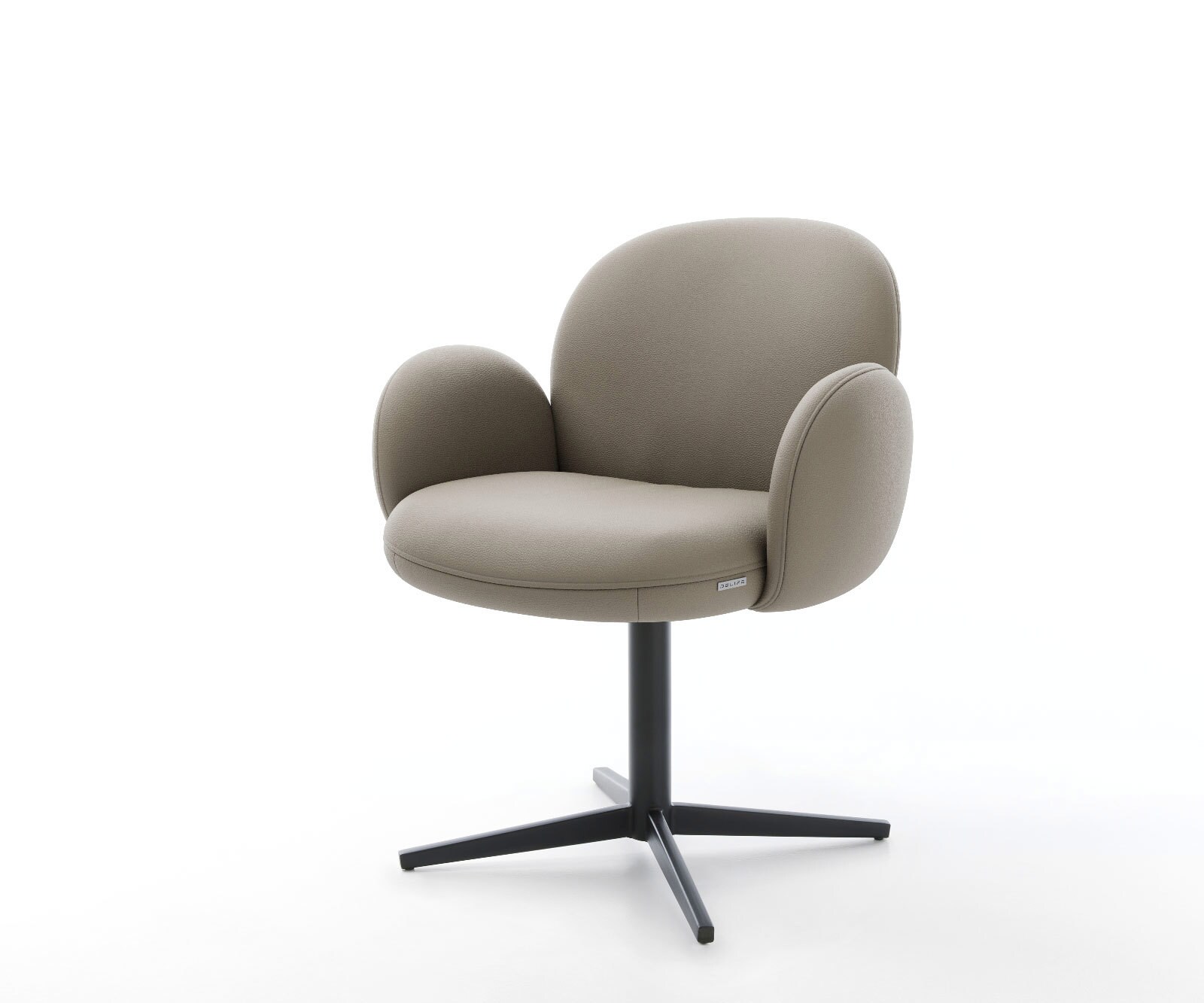 Chaise-pivotante Nube-Flex avec accoudoirs cuir de vache couleur boue pied de chaise 4 branches noir pivotement sur 360° ressorts ensachés
