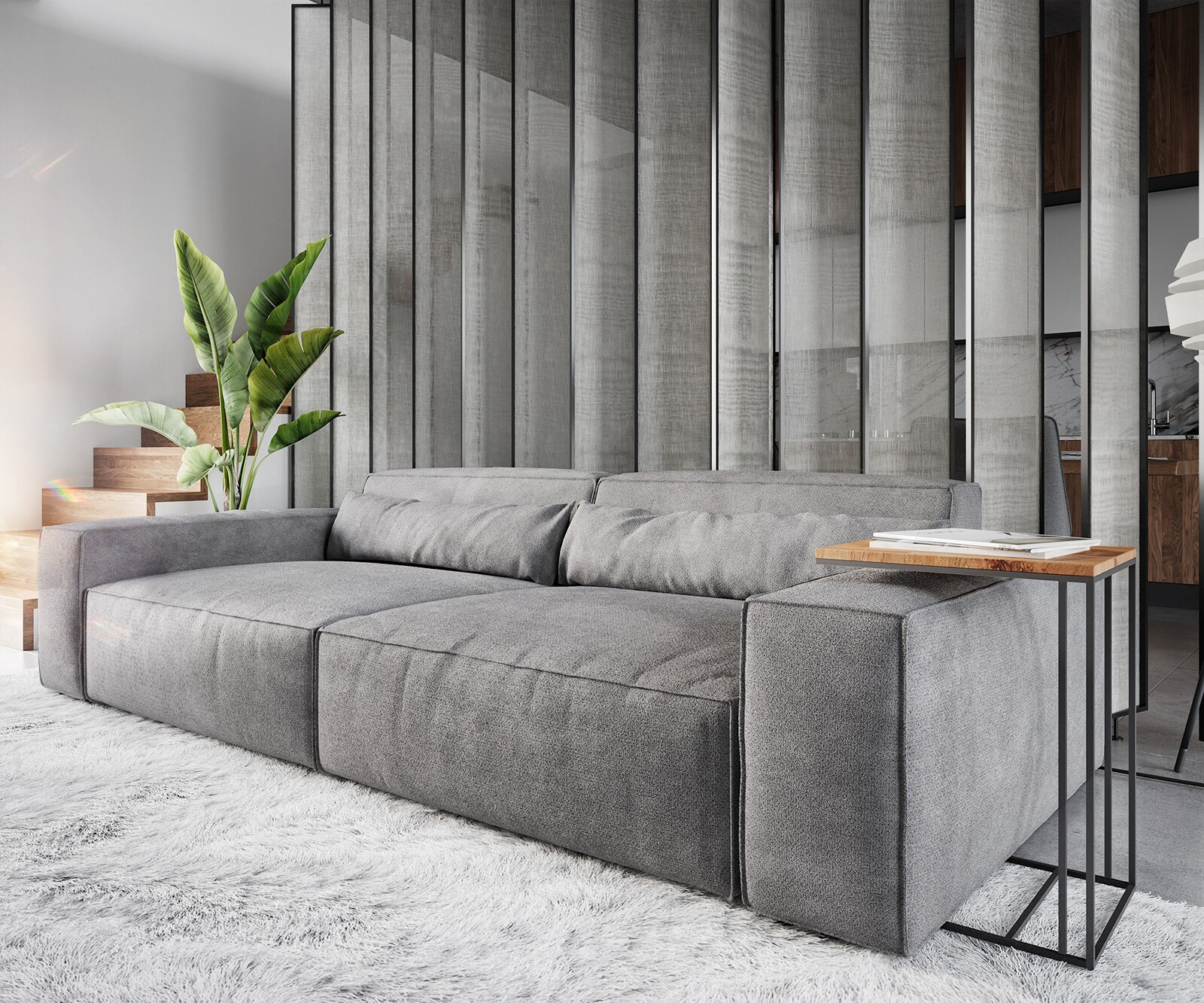 Grand Canapé Sirpio XL 270x130 cm Microfibre Taupe avec Tabouret 4