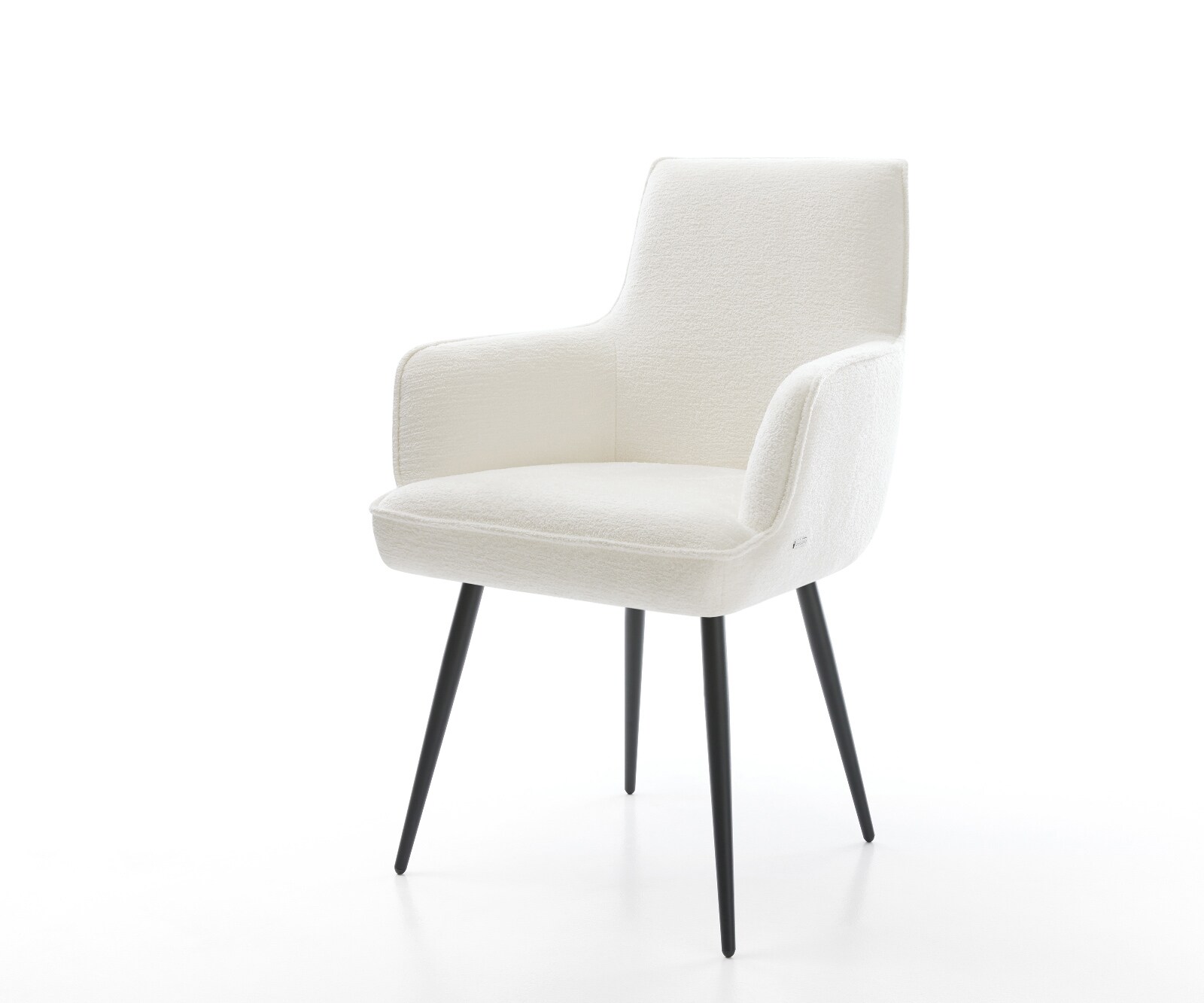 Chaise-de-salle-à-manger Heira-Flex avec accoudoirs bouclé doux beige 4 pieds coniques noir resorts ensachés 1