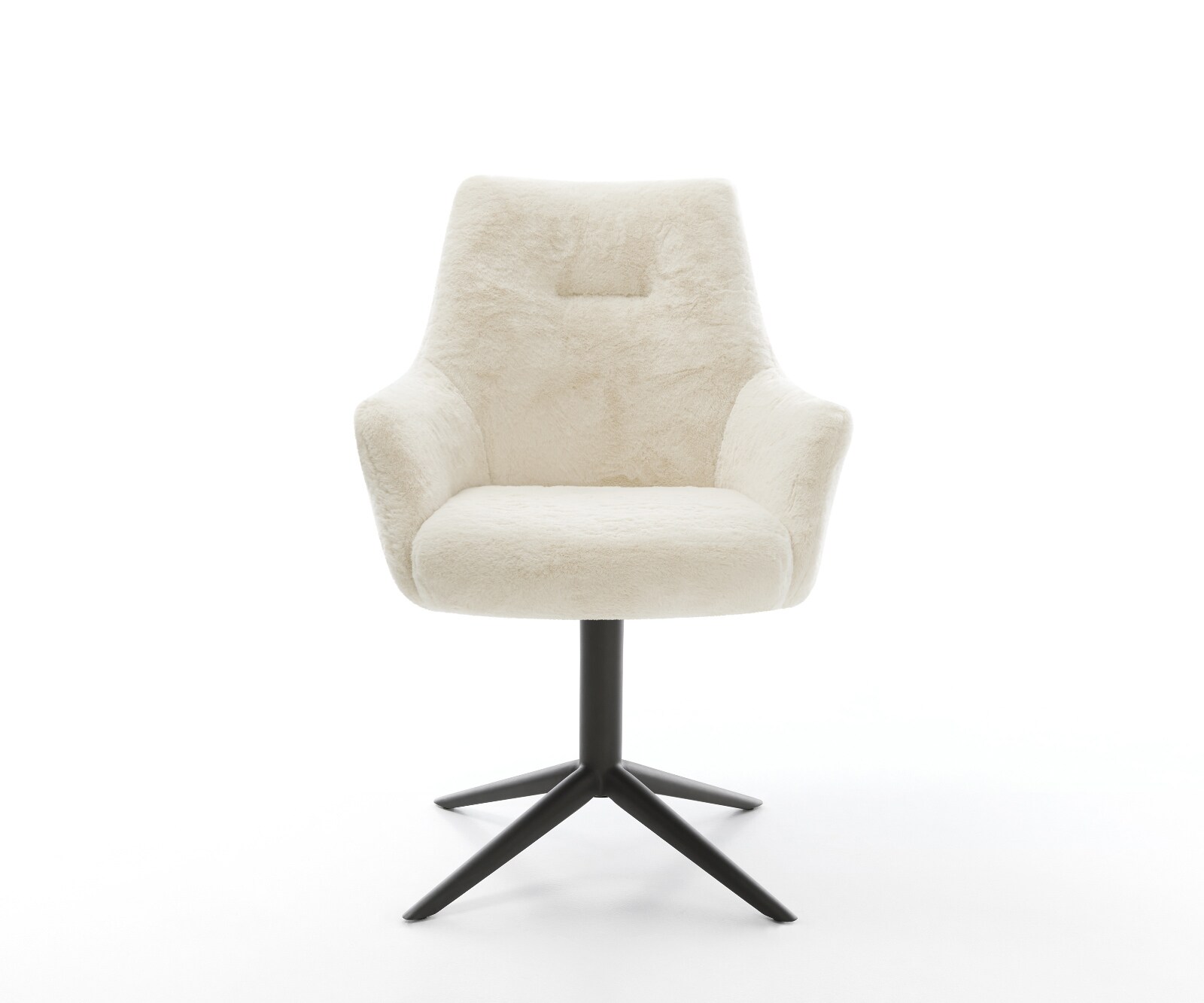 Chaise-pivotante Alja-Flex avec accoudoirs peluche crème-blanc pied de chaise 4 branches noir pivotement sur 360° fonction bascule resorts ensachés 1