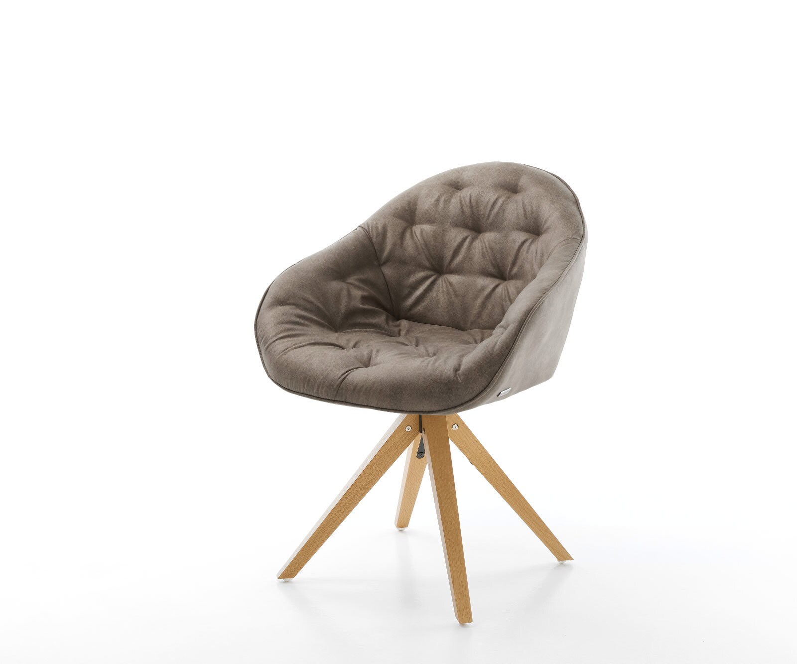 Chaise-de-salle-à-manger Gaio-Flex microvelours taupe vintage pied en bois angulaire naturel