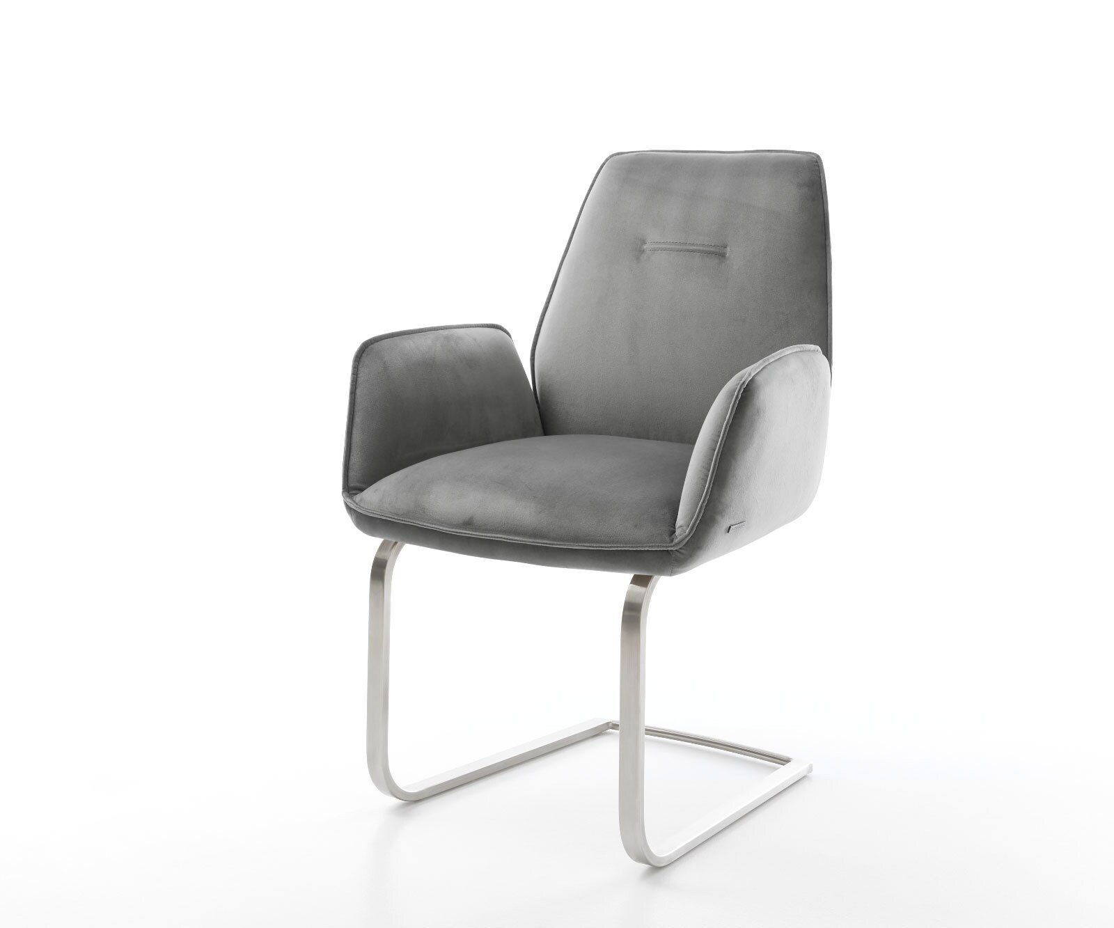 Cantilever Zoa-Flex velours gris pied cantilever plat acier inoxydable brossé ressorts ensachés