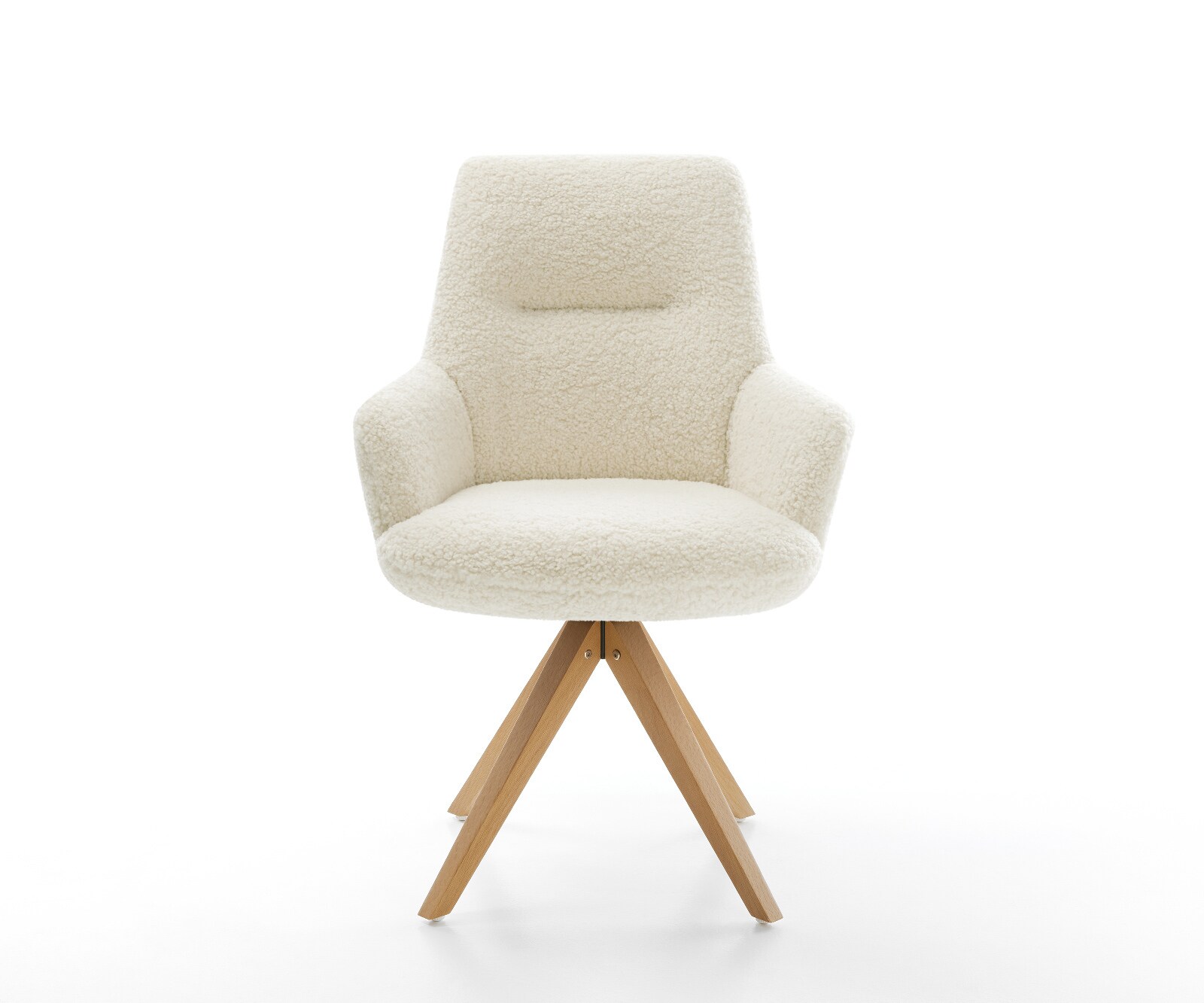 Chaise-pivotante Zelia-Flex avec accoudoirs tissu teddy beige pied en bois angulaire naturel pivotement sur 180° resorts ensachés 1