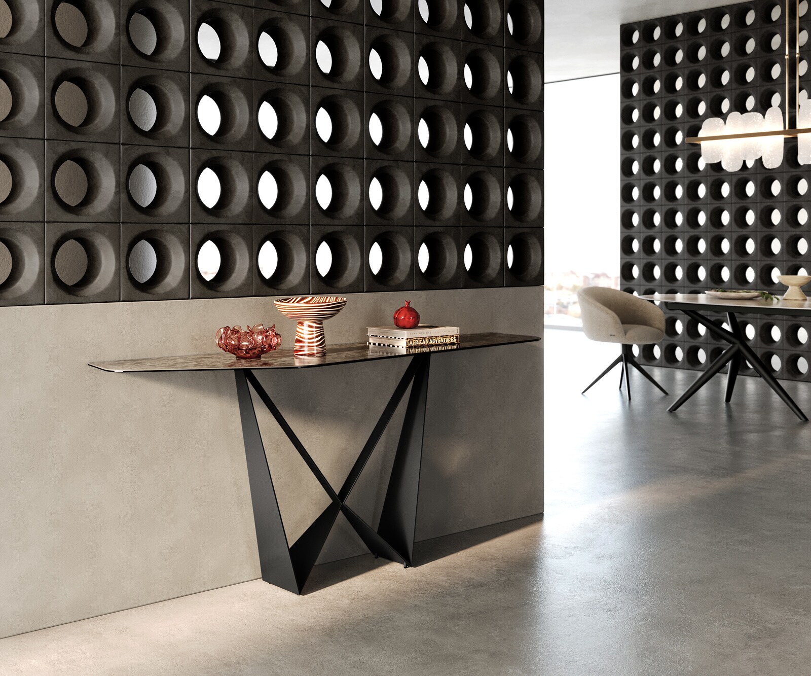 Console Edge Polygonal 180x50 cm Céramique Emperador Extra Lucidato Dunkelbraun Spios Métal Noir 7