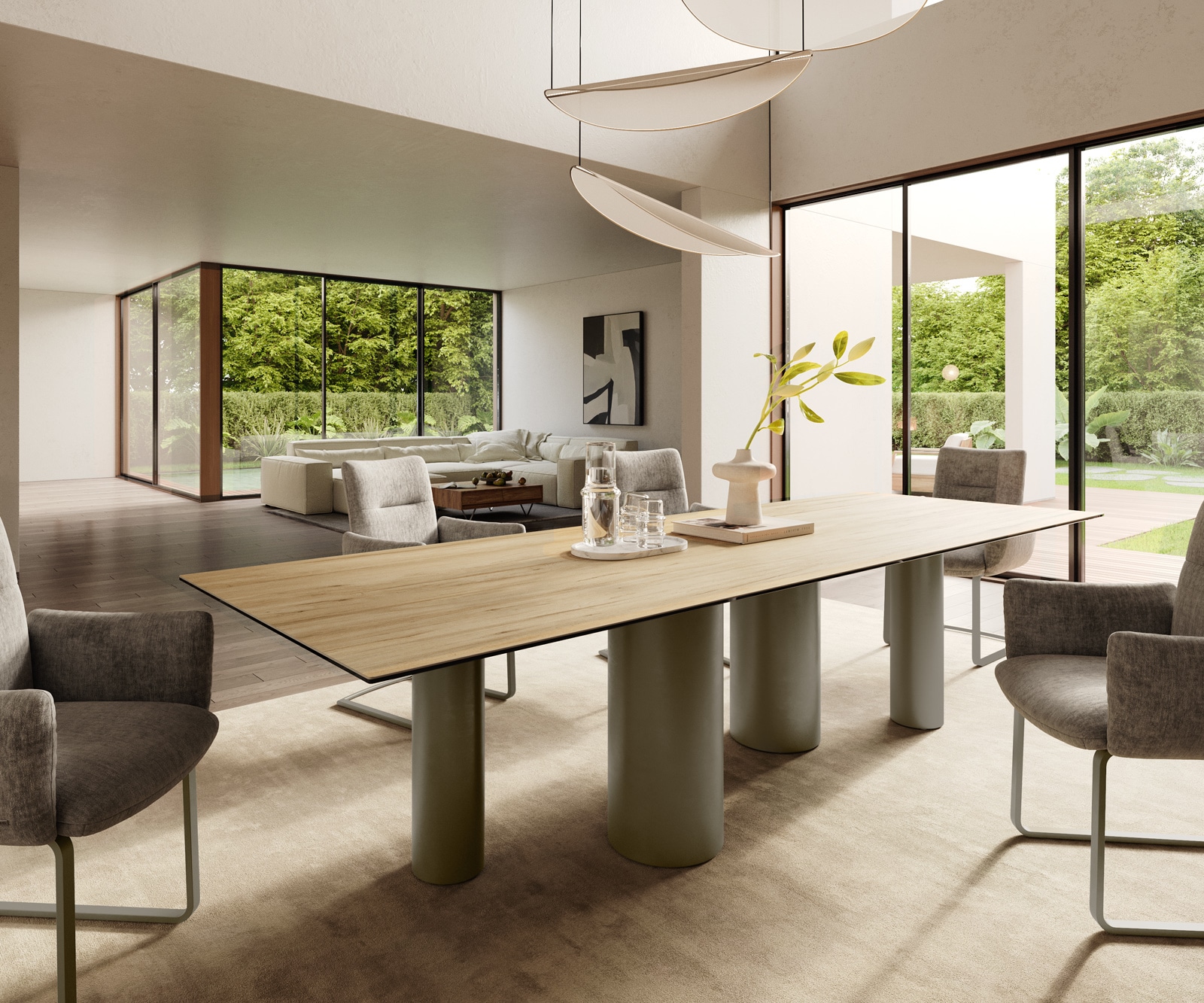 Table à manger Edge 300x100 Céramique Laminam® Sabbia Couleur chêne Pilier Métal finition à effet Titane Table à manger Edge 300x100 Céramique Laminam® Sabbia Couleur chêne Pilier Métal finition à effet Titane