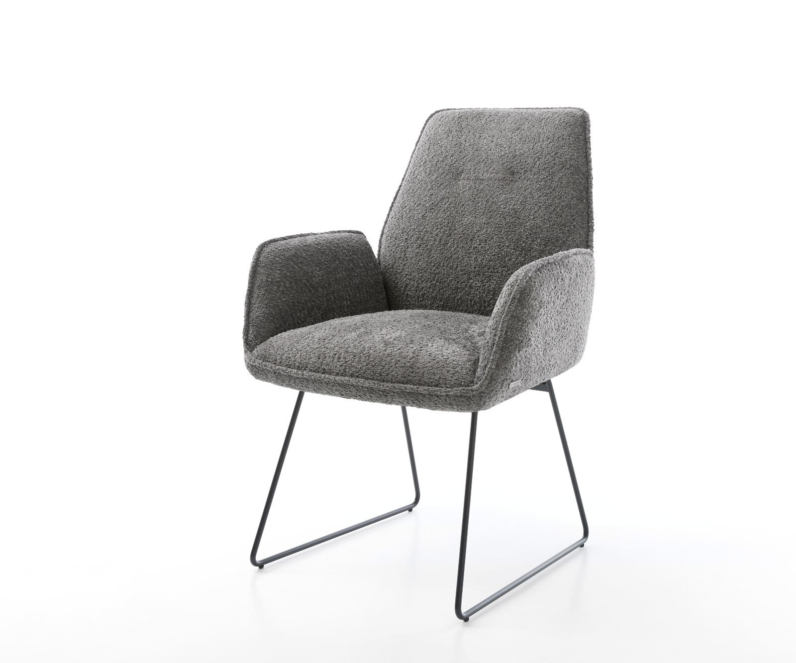 Chaise-de-salle-à-manger Zoa-Flex bouclé gris pied trapèze noir ressorts ensachés