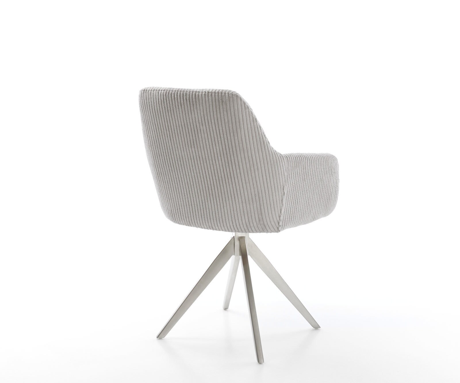Chaise-de-salle-à-manger Pejo-Flex côtelé gris argenté pied croisé angulaire acier inoxydable brossé ressorts ensachés 4