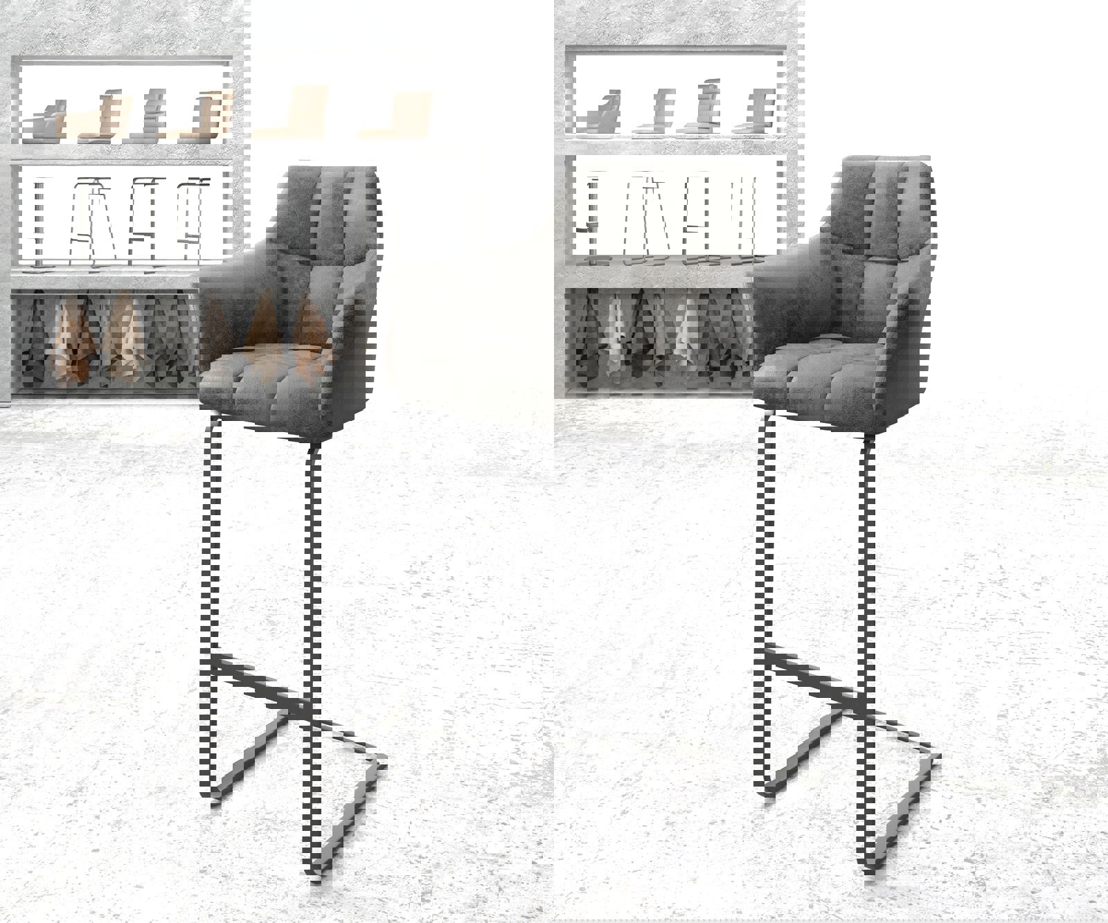 Chaise-de-bar Yulo-Flex vintage gris cantilever plat métal