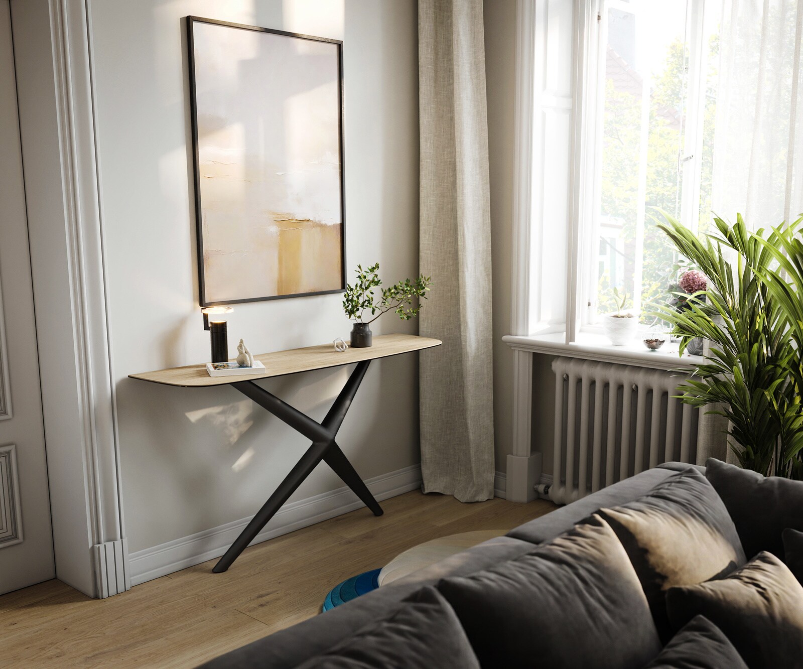 Console Edge forme bateau 140x40 cm Céramique Laminam® Sabbia Eichefarbig Estelo Métal Noir 7