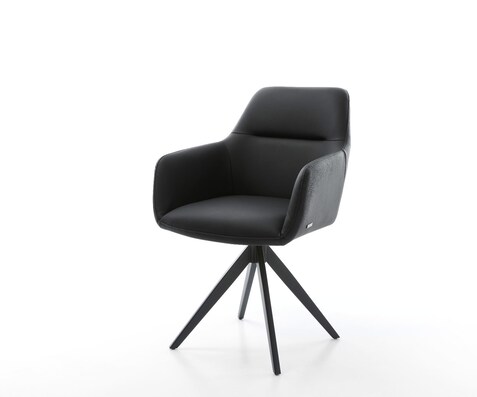 Chaise-de-salle-à-manger Pejo-Flex cuir de vache noir pied croisé angulaire noir ressorts ensachés