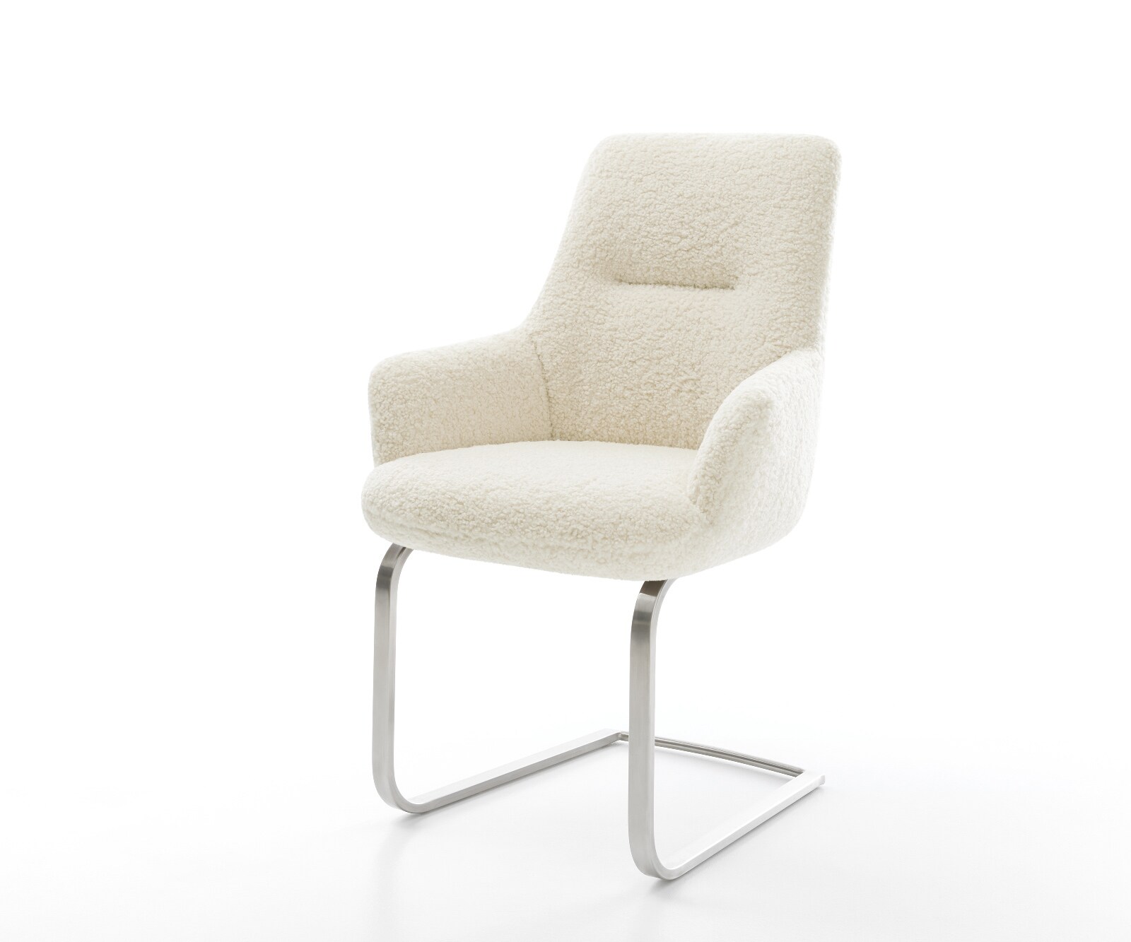 Cantilever Zelia-Flex avec accoudoirs tissu teddy beige pied cantilever plat acier inoxydable ressorts ensachés