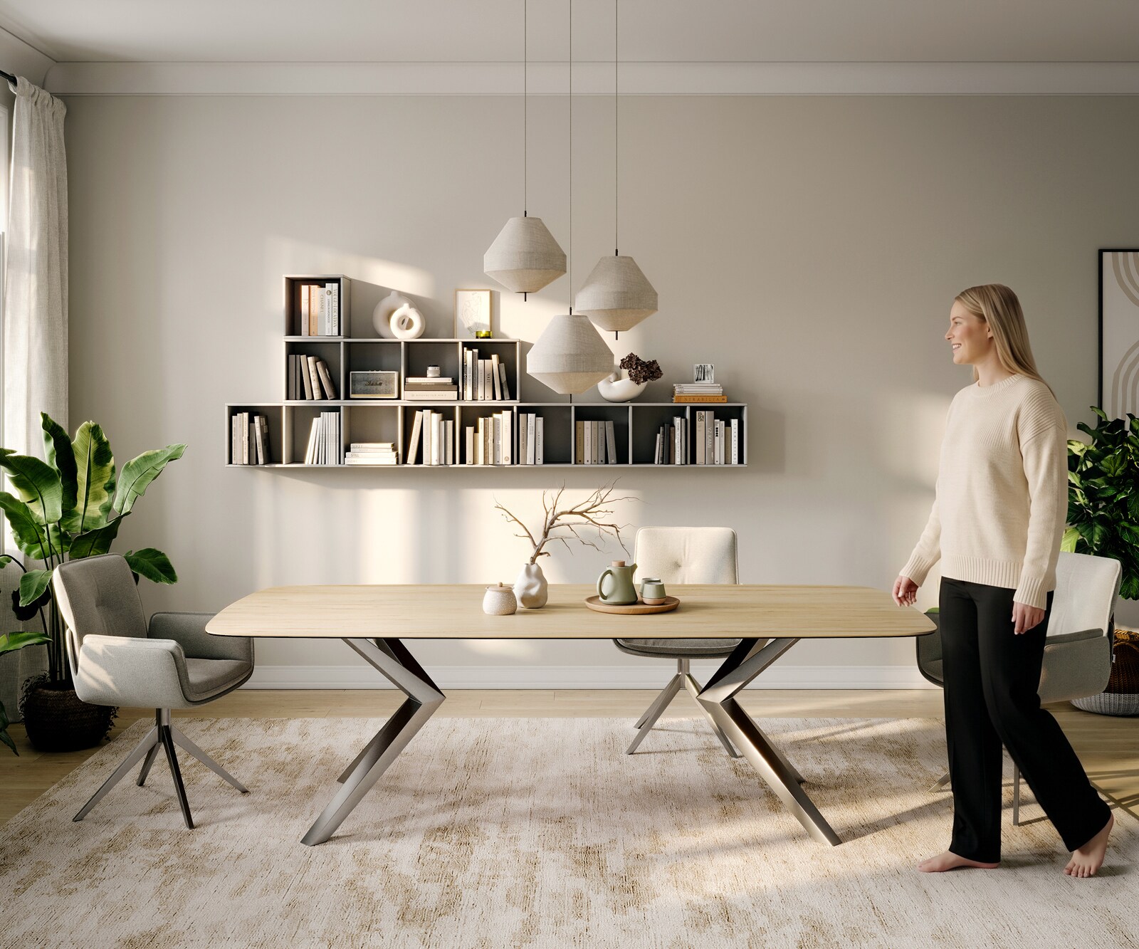 Table à manger Edge Boot 260x120 cm Céramique Laminam® Sabbia Eichefarbig Zenthara anguleux Acier inoxydable 1