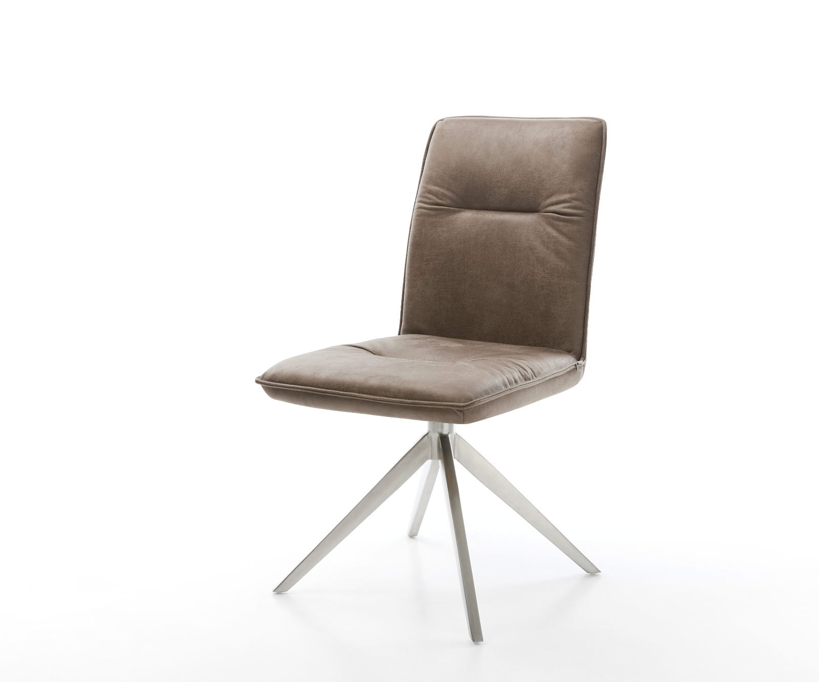 Chaise-pivotante Vinjo-Flex microvelours taupe vintage pied croisé large acier inoxydable brossé pivotement sur 360° fonction bascule Chaise-pivotante Vinjo-Flex microvelours taupe vintage pied croisé large acier inoxydable brossé pivotement sur 360° fonction bascule