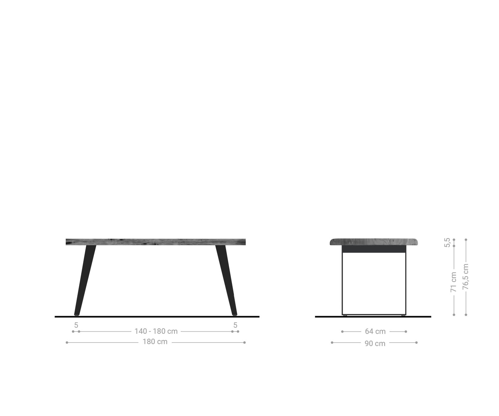 Table-à-manger Edge 180x90 XL acacia nature métal incliné Live-Edge 5 Table-à-manger Edge 180x90 XL acacia nature métal incliné Live-Edge 5