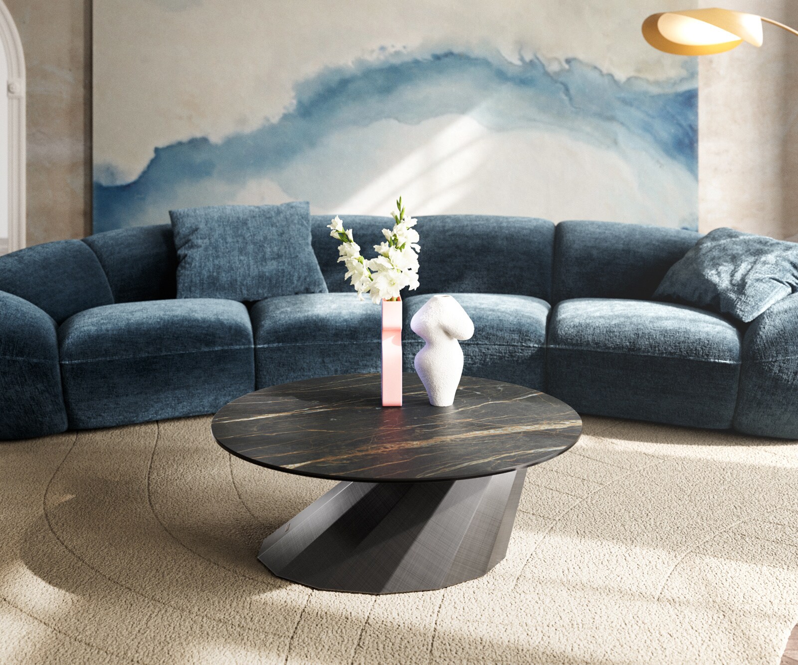 Table basse Edge rond 90x90 cm céramique Laminam® Noir Desir brun Parabi argent métallique 2