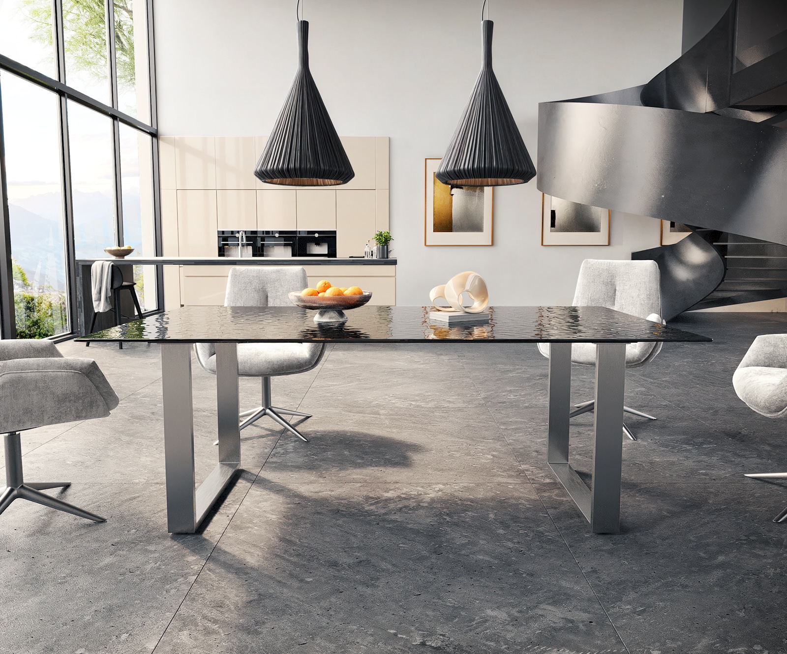 Table à manger Edge 200x100 verre fondu noir fumé relief en 3D acier inoxydable mince 1 Table à manger Edge 200x100 verre fondu noir fumé relief en 3D acier inoxydable mince 1