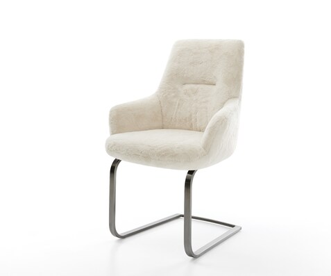 Cantilever Zelia-Flex avec accoudoirs peluche crème-blanc pied cantilever plat grafiete ressorts ensachés