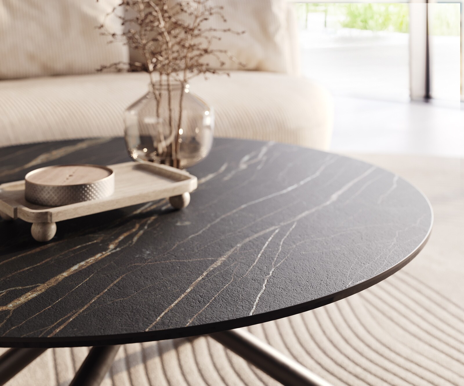Table basse Edge rond 100x100 cm céramique Laminam® Noir Desir brun Sarity métal noir 4