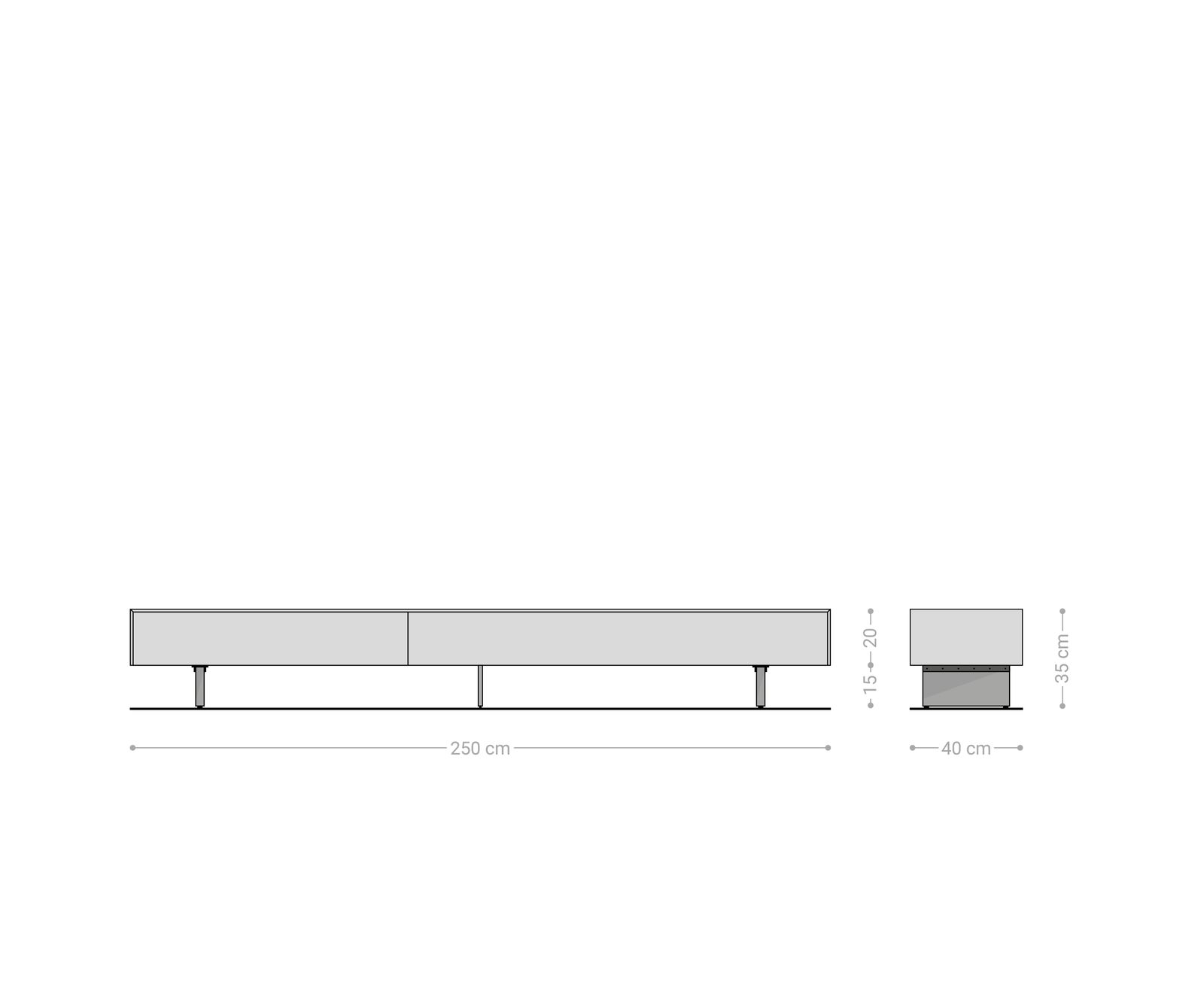 Meuble-TV Cuor 250 cm Céramique Béton gris 1 Clapet 1 Tiroir Pied optique flottant Verre acrylique 8