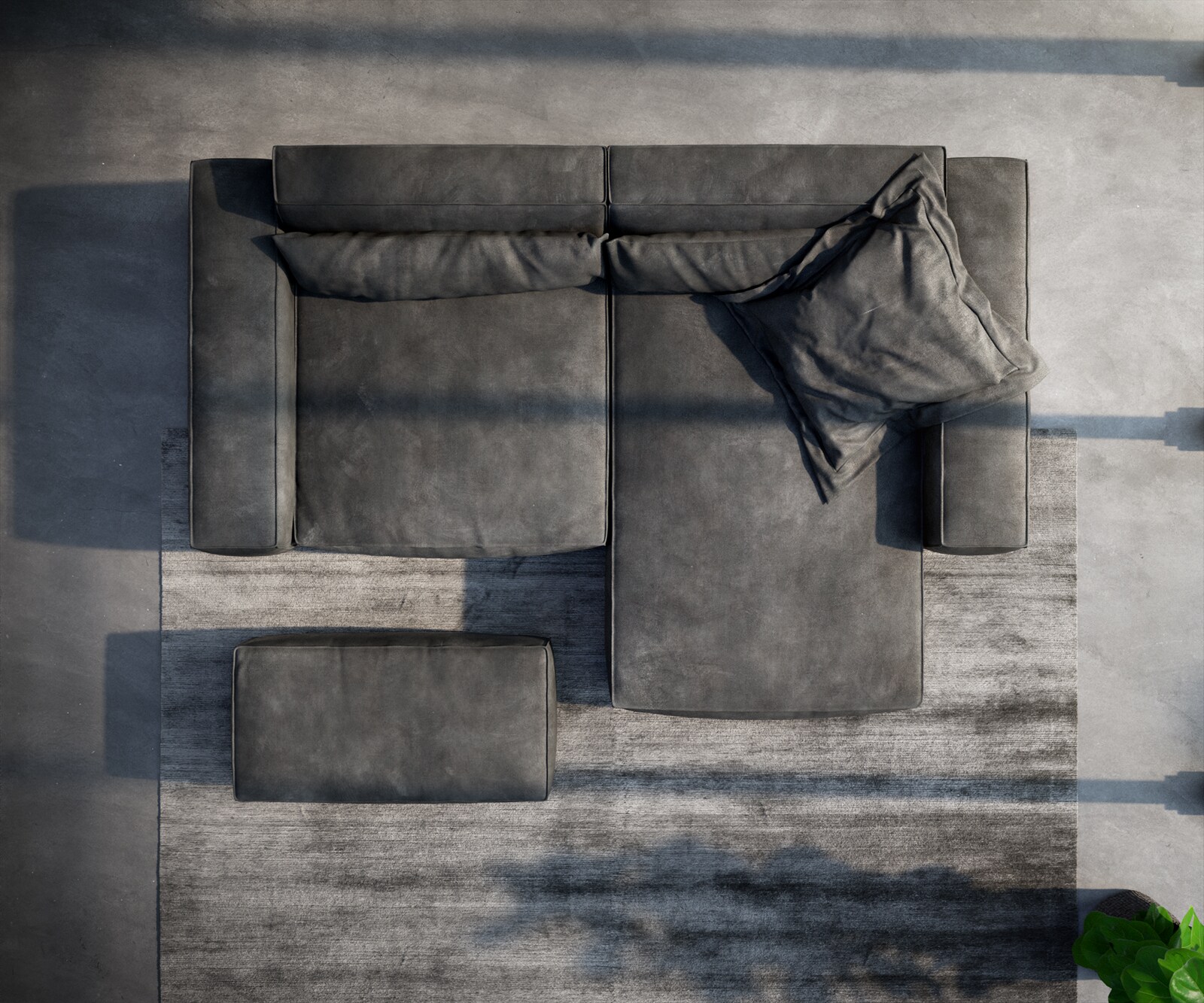 Canapé d'angle Sirpio XL 270x170 cm Cuir synthétique Vintage Anthracite Recamiere variable avec Tabouret 3