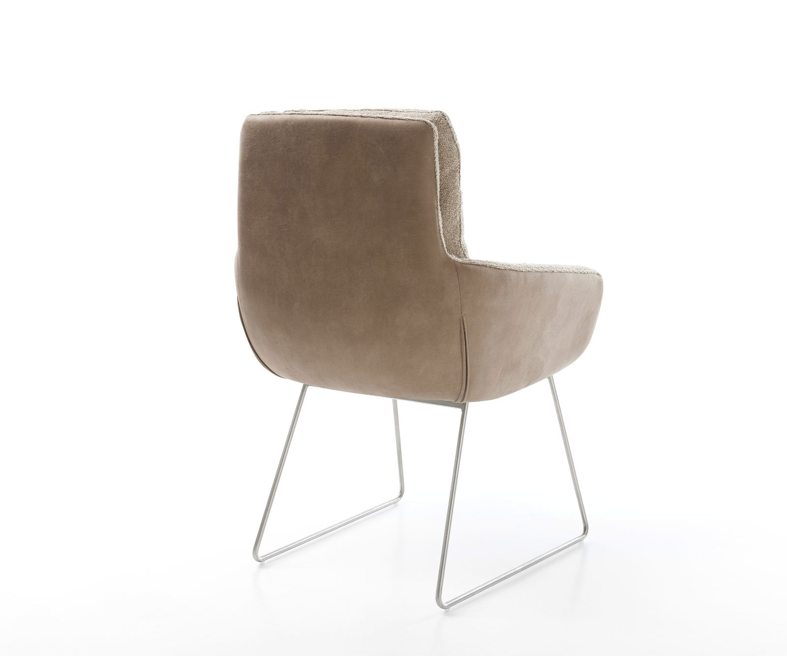 Chaise-de-salle-à-manger Abelia-Flex avec accoudoirs tissu mixte couleur boue pied trapèze acier inoxydable brossé 4 Chaise-de-salle-à-manger Abelia-Flex avec accoudoirs tissu mixte couleur boue pied trapèze acier inoxydable brossé 4