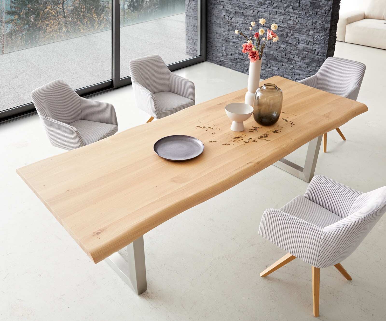 Table à manger Edge 260x100 chêne nature acier inoxydable large Live-Edge 3