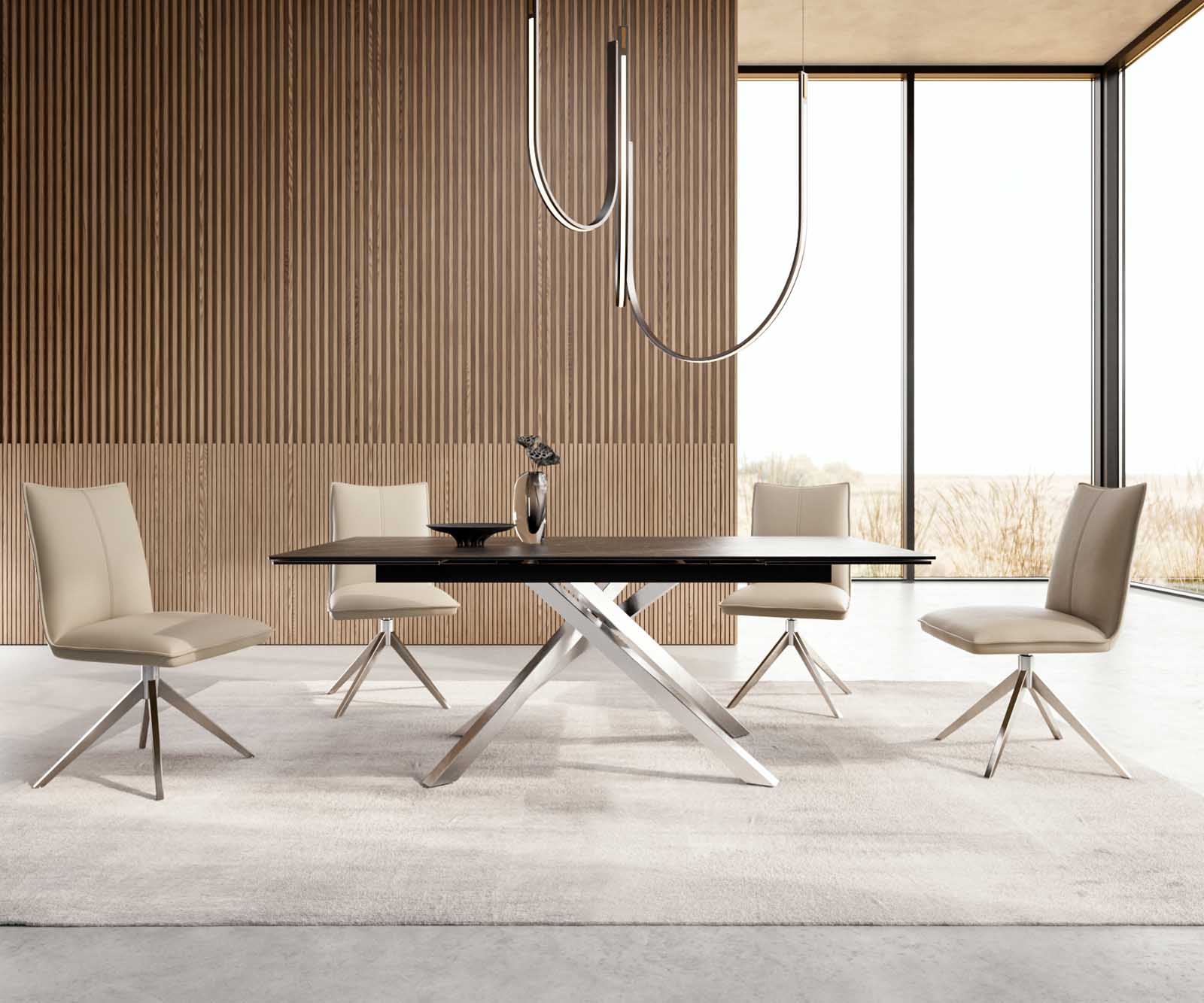 Table à manger Edge 200-300x100 céramique Laminam®Noir Desir marron cadre croisé rectangulaire acier inoxydable extensible 4
