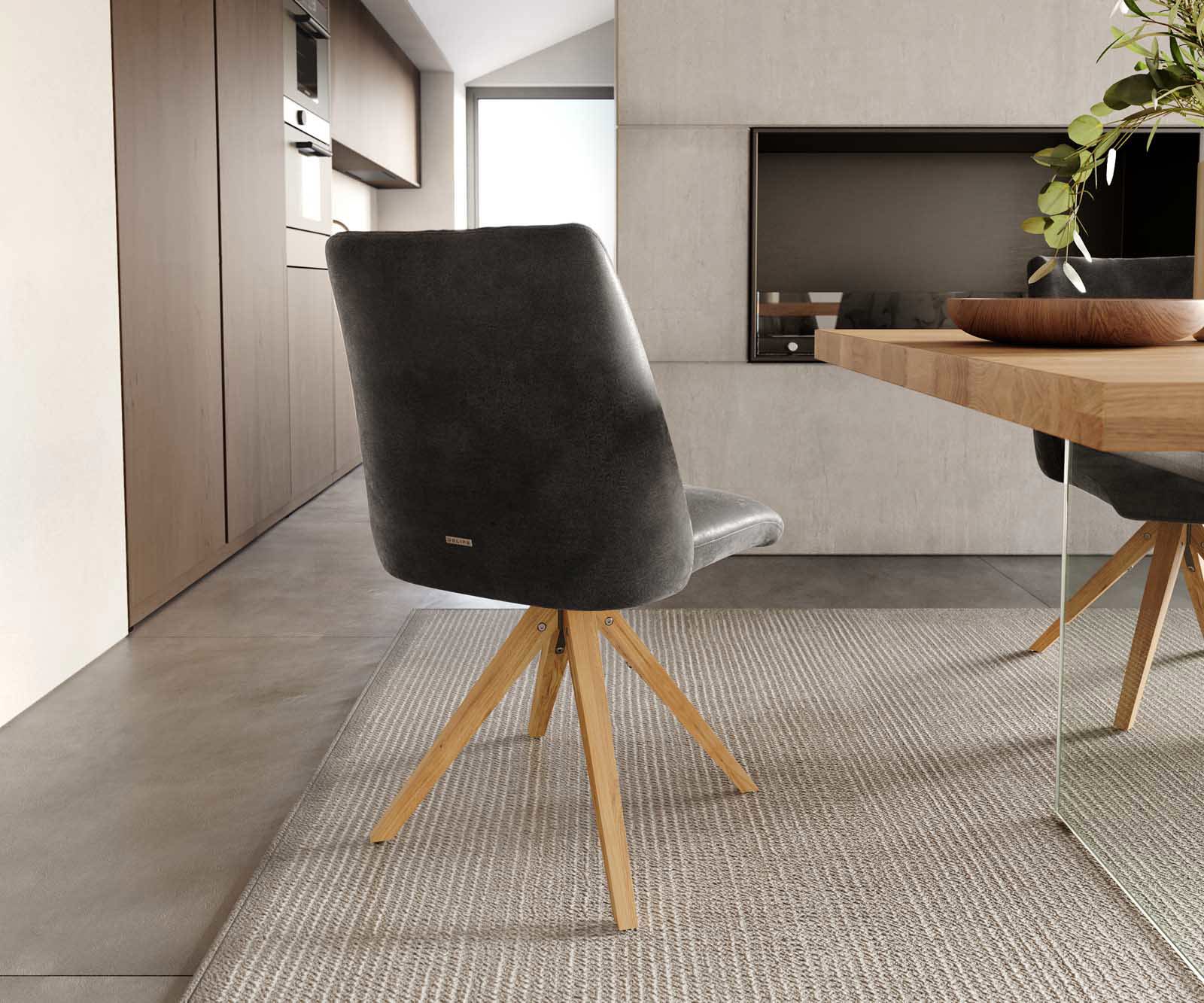 Chaise-pivotante Elso-Flex microvelours anthracite vintage pied en bois angulaire naturel pivotement sur 180° ressorts ensachés 3