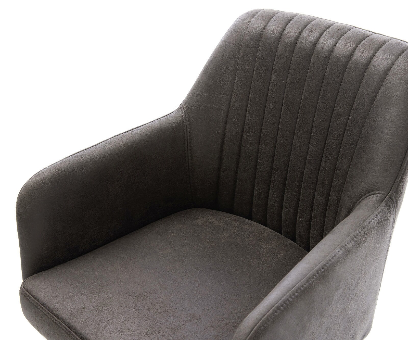 Chaise-de-salle-à-manger Greg-Flex microvelours anthracite vintage pied croisé large acier inoxydable brossé ressorts ensachés 4