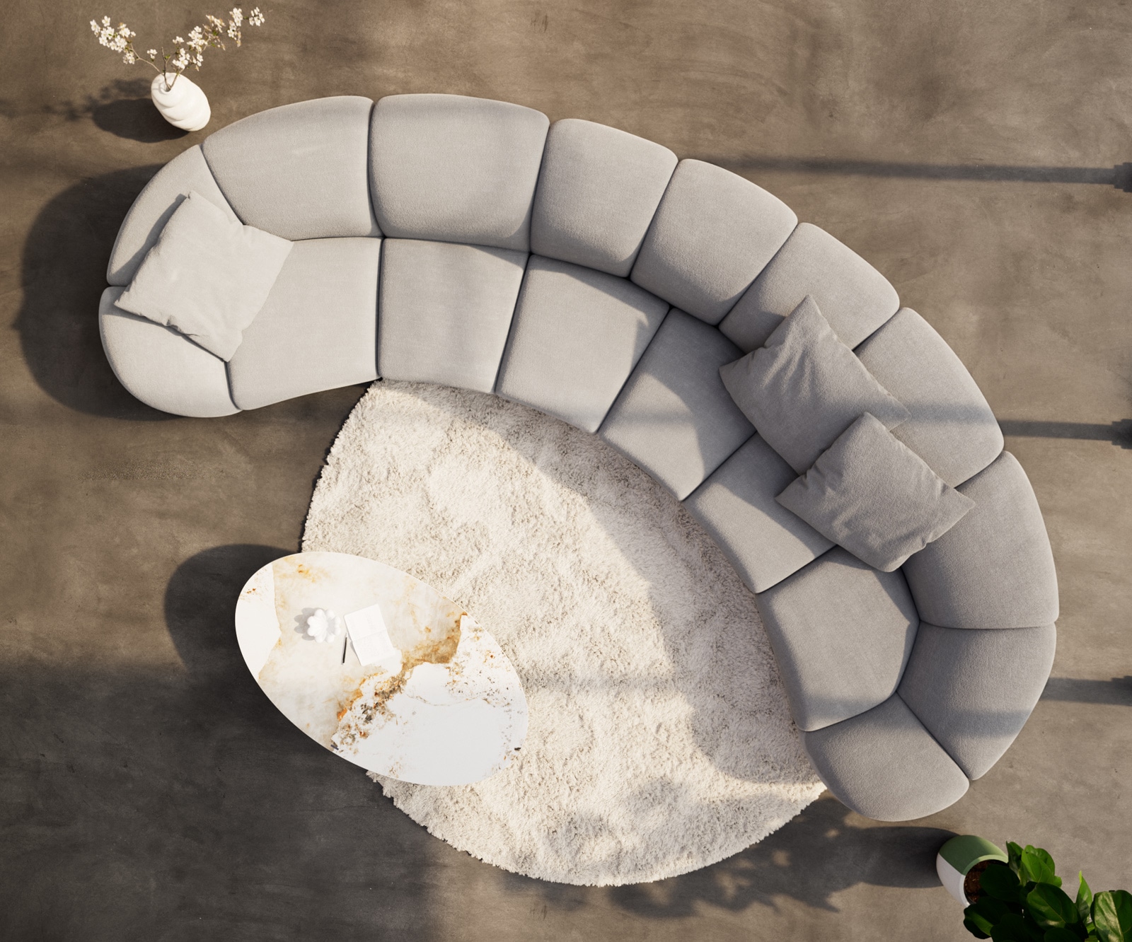 Big sofa Lunna 470x210 cm tissu bouclé taupe 3 coussins 6 Big sofa Lunna 470x210 cm tissu bouclé taupe 3 coussins 6