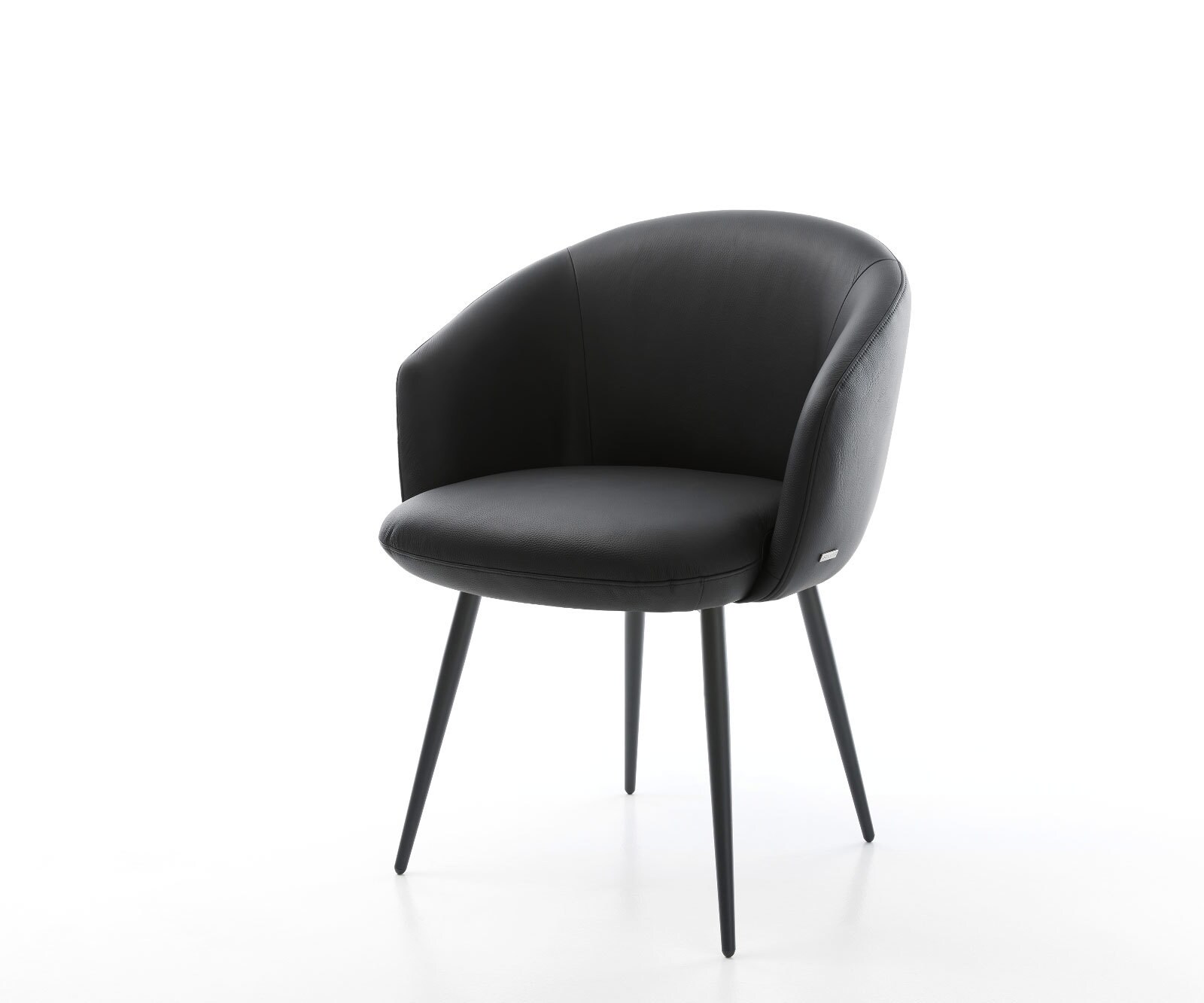 Chaise-de-salle-à-manger Caja-Flex avec accoudoirs cuir de vache noir 4 pieds coniques noir ressorts ensachés 1