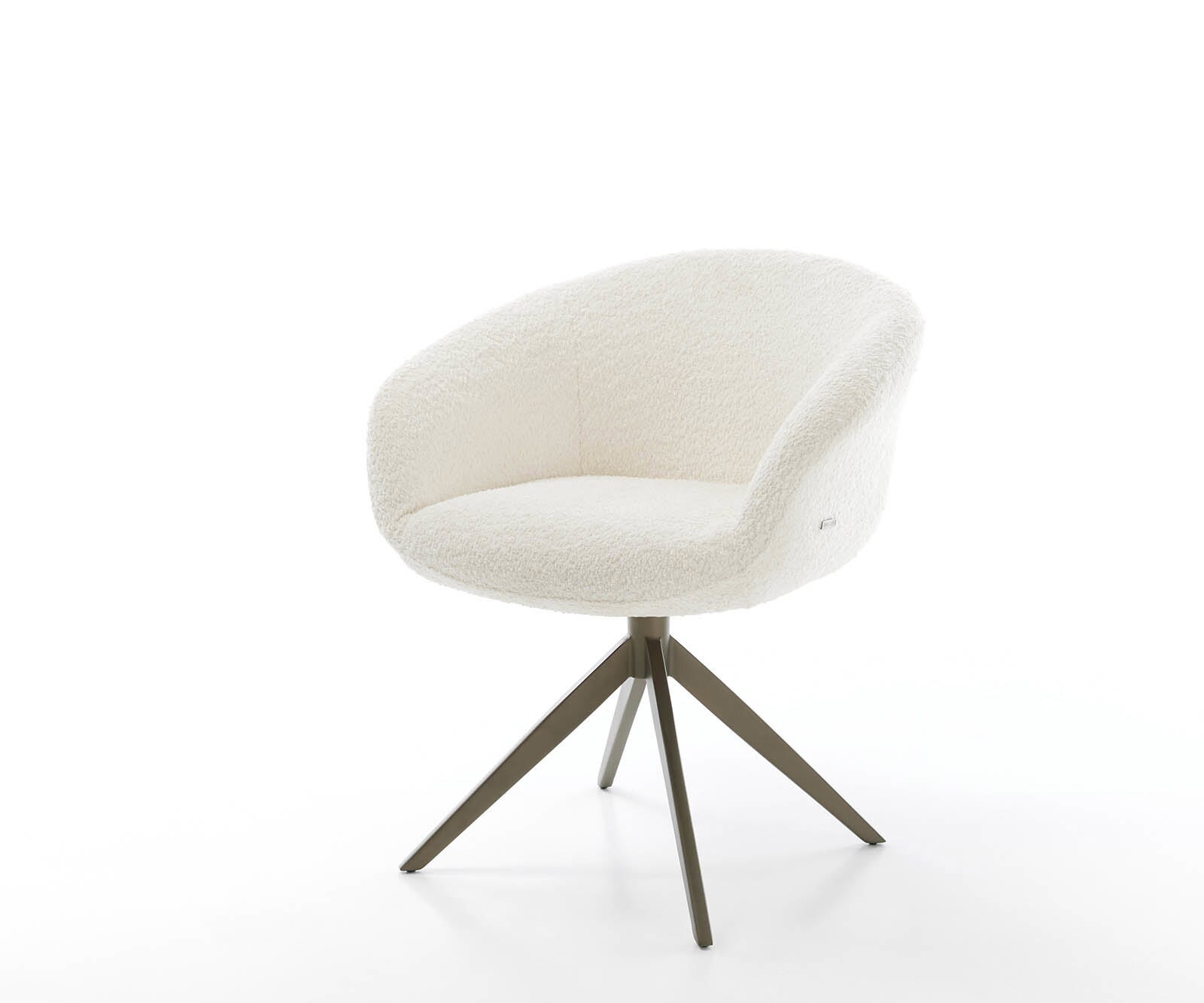Chaise-pivotante Vinka-Flex avec accoudoirs bouclé blanc pied croisé large aspect titane pivotement sur 360° ressorts ensachés