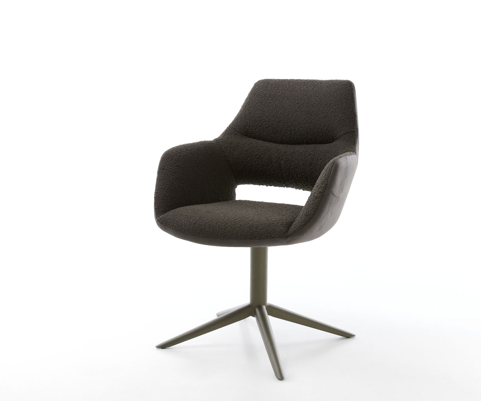Chaise-pivotante Yago-Flex avec accoudoirs tissu mixte noir pied de chaise 4 branches aspect titane pivotement sur 360° fonction bascule ressorts ensachés