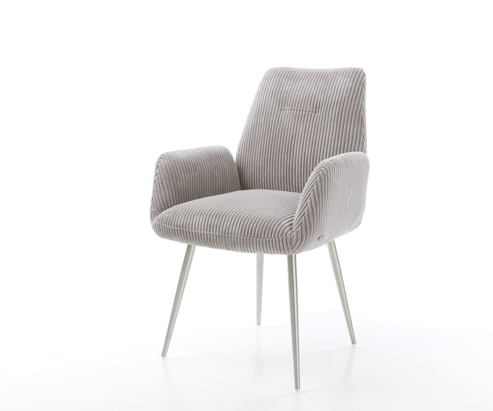 Chaise-de-salle-à-manger Zoa-Flex côtelé gris argenté 4 pieds coniques acier inoxydable brossé ressorts ensachés