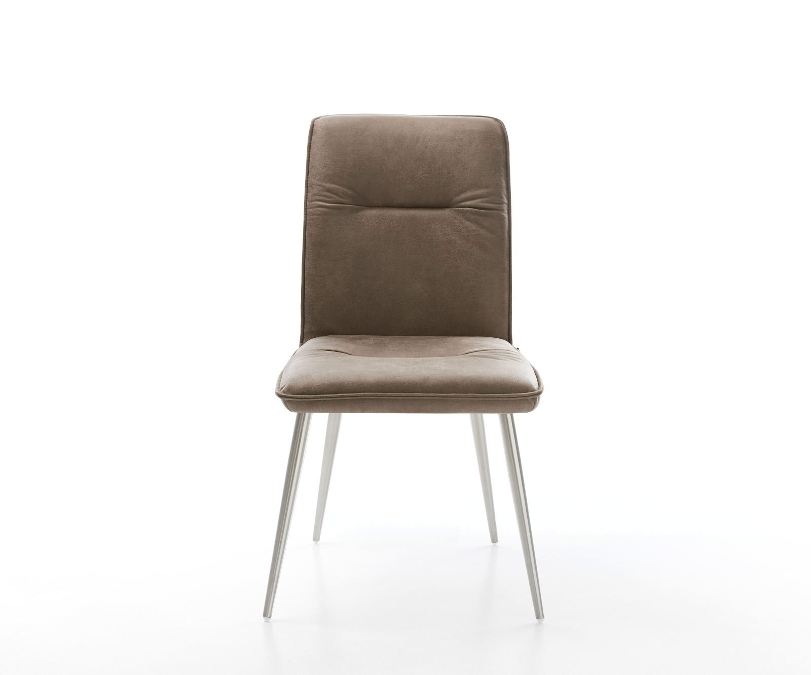 Chaise-de-salle-à-manger Vinjo-Flex microvelours taupe vintage 4 pieds coniques acier inoxydable brossé 1