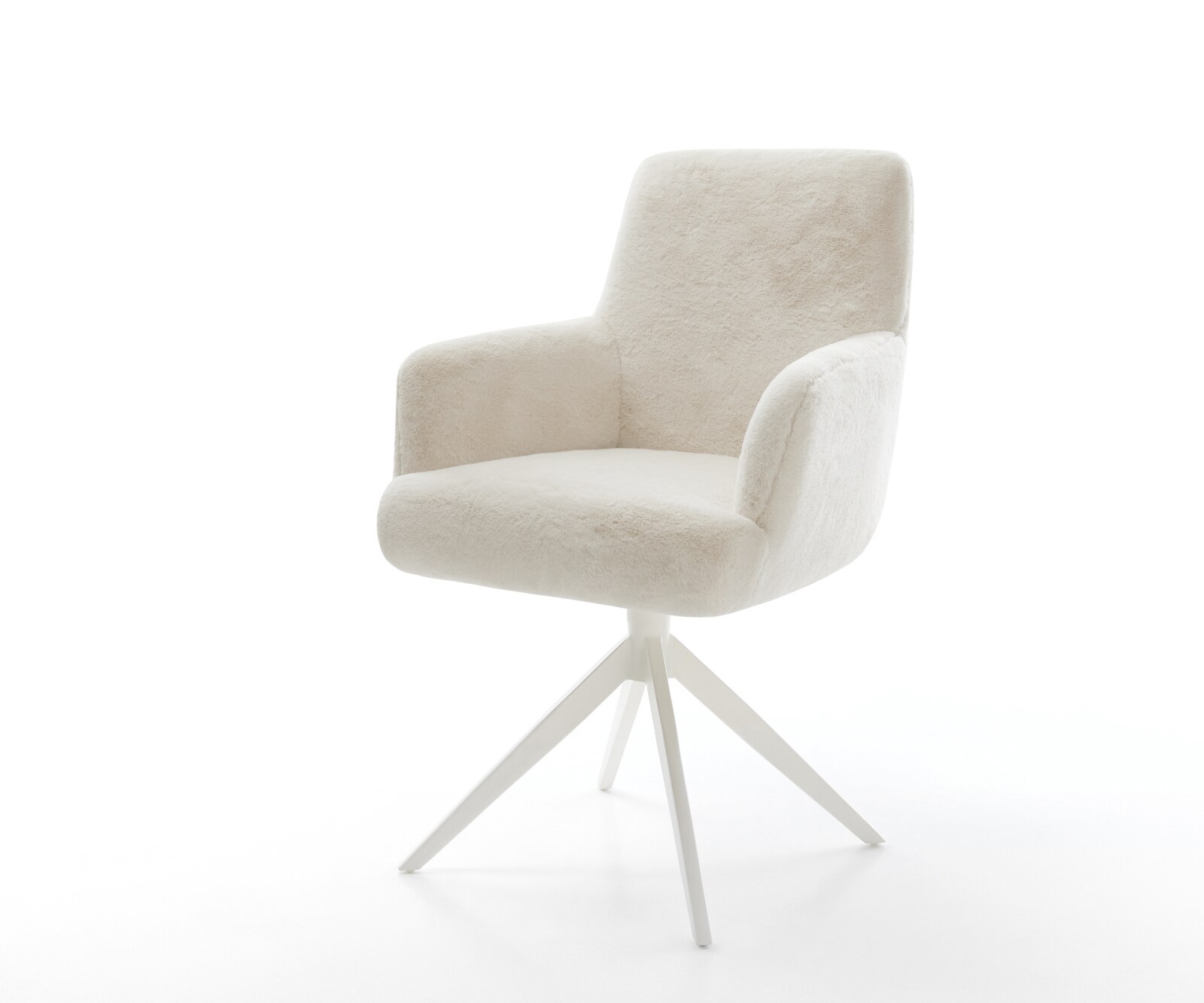 Chaise-pivotante Heira-Flex avec accoudoirs peluche crème-blanc pied croisé large blanc pivotement sur 360° fonction bascule resorts ensachés 1