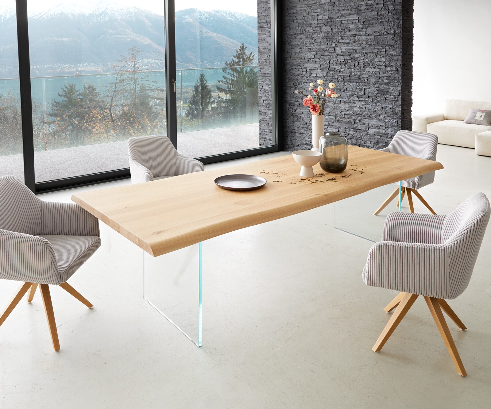 Table à manger Edge 260x100 chêne nature verre Live-Edge 7