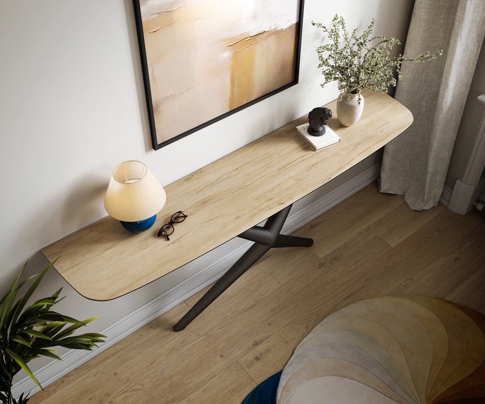 Console Edge forme bateau 180x40 cm Céramique Laminam® Sabbia Eichefarbig Estelo Métal Noir 2
