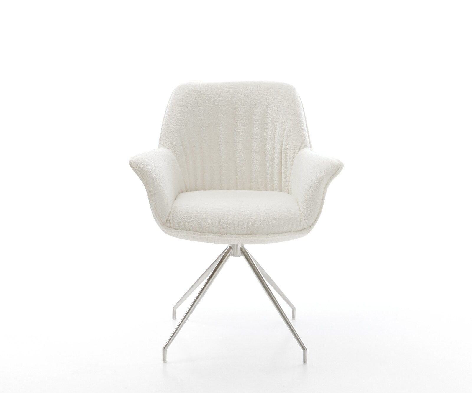 Chaise-de-salle-à-manger Keila-Flex avec accoudoirs bouclé doux beige pied croisé conique acier inoxydable 1