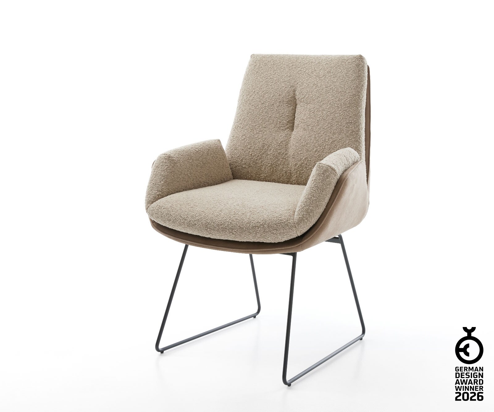 Chaise-de-salle-à-manger Zoa-Flex tissu mixte couleur boue pied trapèze noir ressorts ensachés