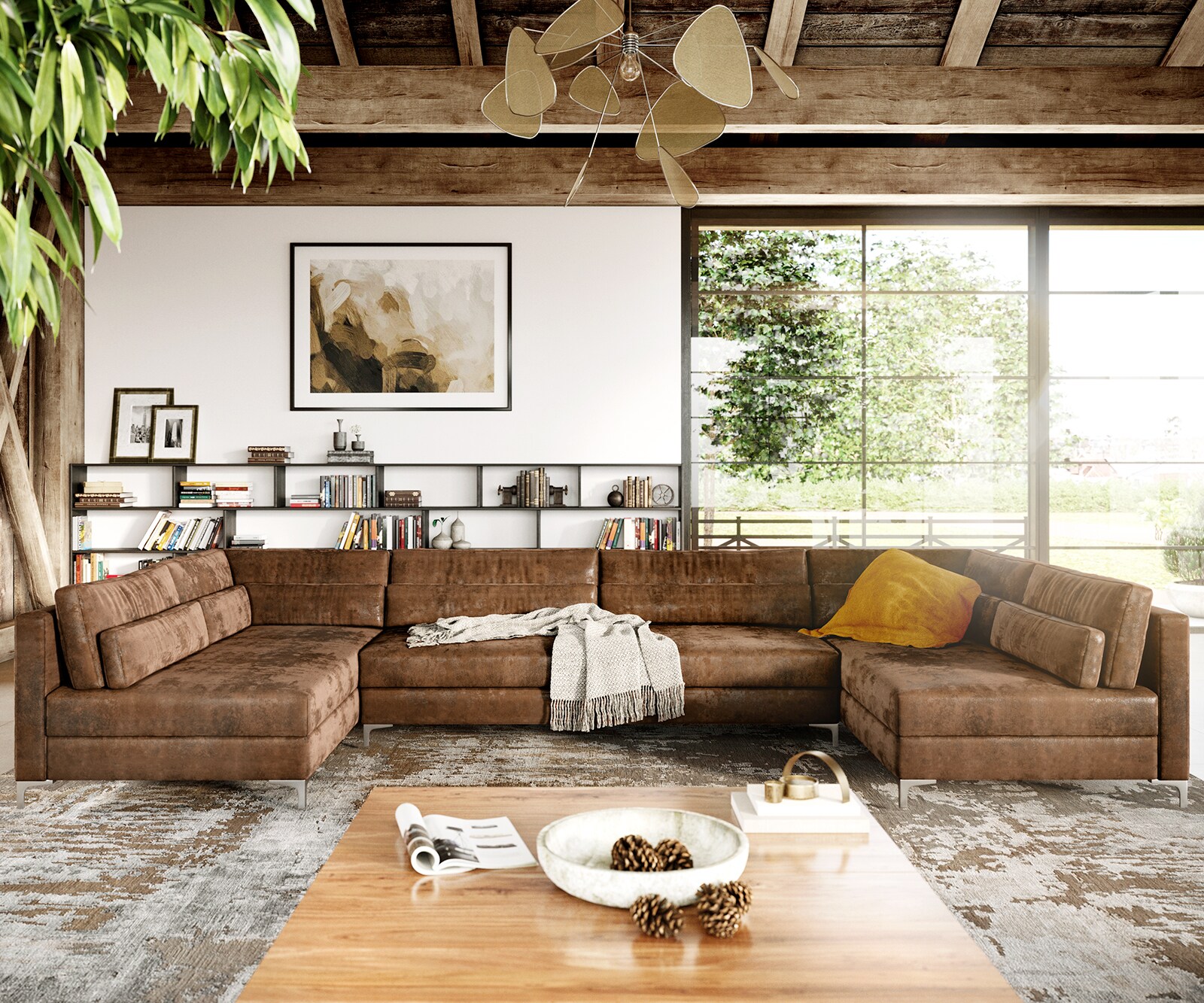Canapé-panoramique Elio XL 400x185 cm simili cuir vintage marron antique 1